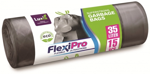 Saci menajeri Flexipro Silver cu snur Luxia, LDPE, 35 L, 15 buc/rola